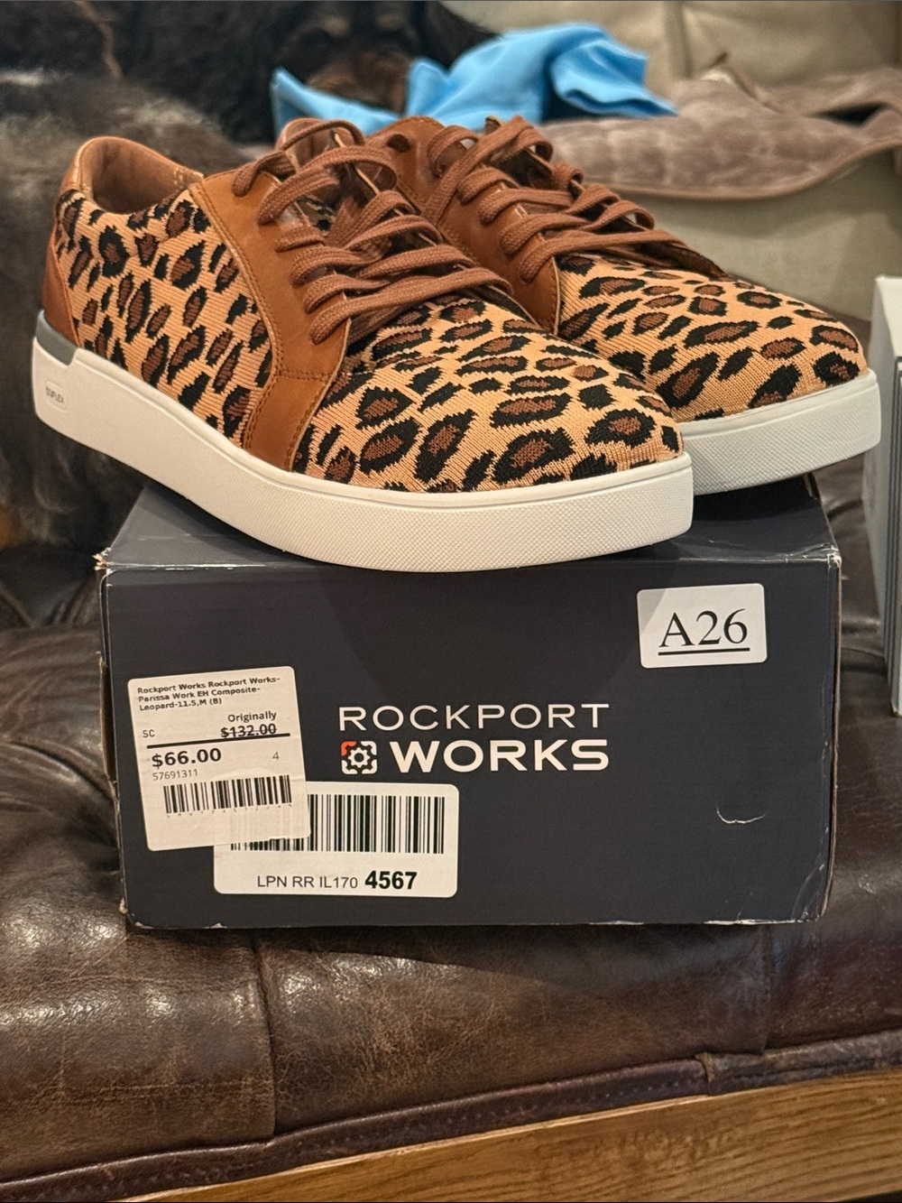Brand New Rockport Leopard-Print Brown & Black Men’s Casual Sneakers size 11.5